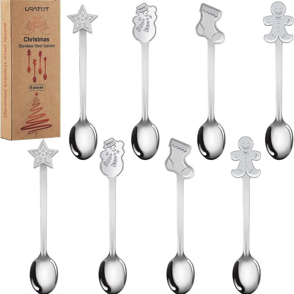 8 Pieces Stainless Steel Christmas Spoons Coffee Tea Dessert Mixing Spoons Chris